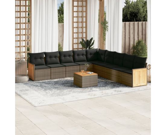 vidaXL 10-cz. zestaw wypoczynkowy do ogrodu, z poduszkami, szary Dārza mēbeļu komplekti