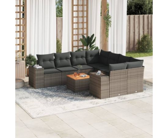 vidaXL 9-cz. zestaw mebli ogrodowych z poduszkami, szary, polirattan Dārza mēbeļu komplekti