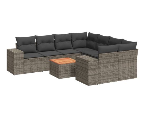 vidaXL 9-cz. zestaw mebli ogrodowych z poduszkami, szary, polirattan Dārza mēbeļu komplekti
