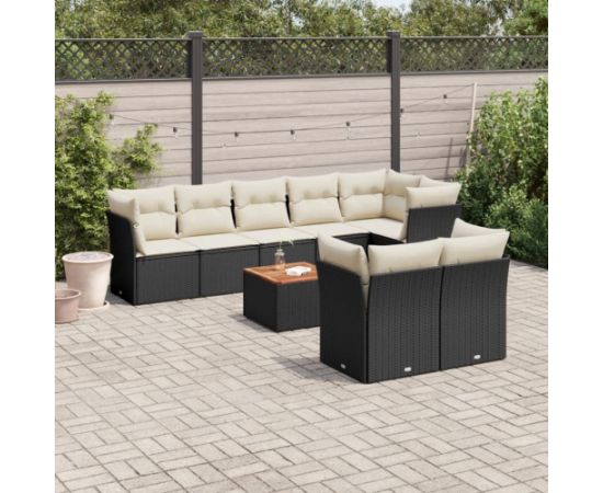 vidaXL 9-cz. zestaw wypoczynkowy do ogrodu, z poduszkami, czarny Dārza mēbeļu komplekti