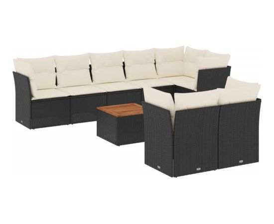 vidaXL 9-cz. zestaw wypoczynkowy do ogrodu, z poduszkami, czarny Dārza mēbeļu komplekti