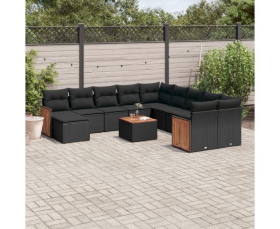 vidaXL 12-cz. zestaw mebli do ogrodu, z poduszkami, czarny, polirattan Dārza mēbeļu komplekti