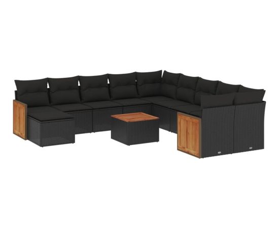 vidaXL 12-cz. zestaw mebli do ogrodu, z poduszkami, czarny, polirattan Dārza mēbeļu komplekti