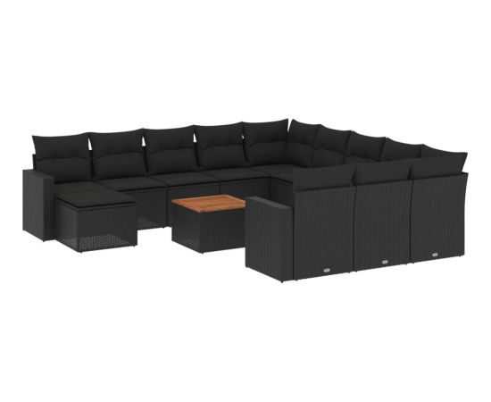 vidaXL 13-cz. zestaw mebli do ogrodu, poduszki, czarny, rattan PE Dārza mēbeļu komplekti
