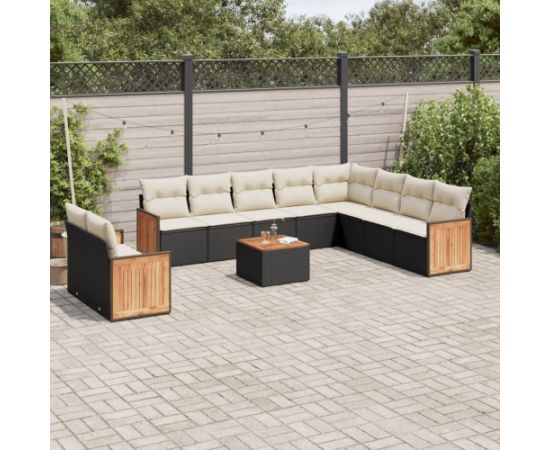 vidaXL 11-cz. zestaw wypoczynkowy do ogrodu, poduszki czarny rattan PE Dārza mēbeļu komplekti