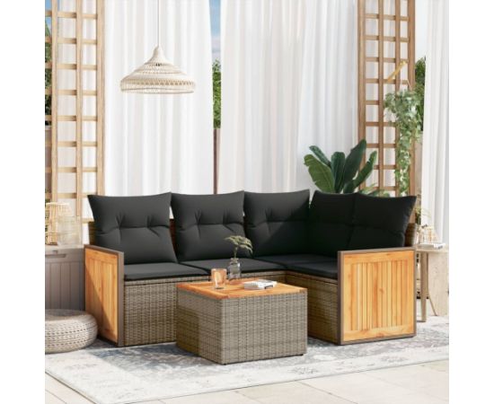 vidaXL 5-cz. zestaw wypoczynkowy do ogrodu, poduszki, szary rattan PE Dārza mēbeļu komplekti