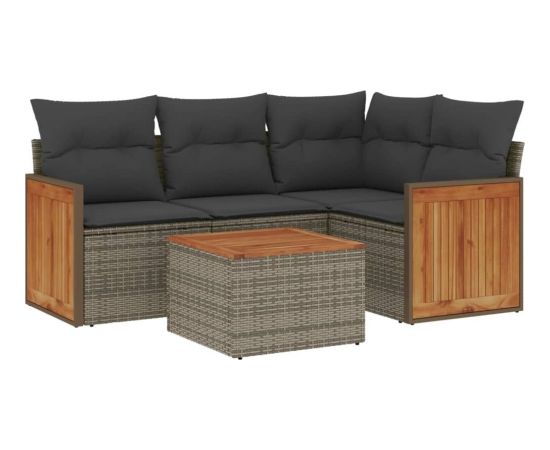 vidaXL 5-cz. zestaw wypoczynkowy do ogrodu, poduszki, szary rattan PE Dārza mēbeļu komplekti