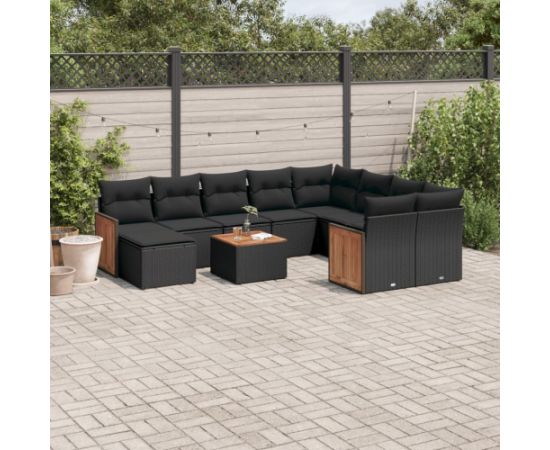 vidaXL 11-cz. zestaw wypoczynkowy do ogrodu, poduszki czarny rattan PE Dārza mēbeļu komplekti