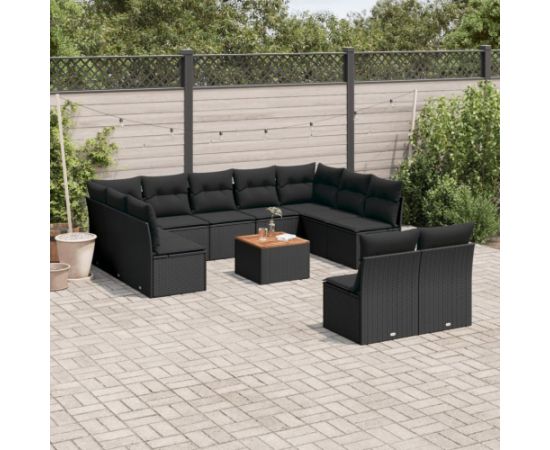 vidaXL 12-cz. zestaw mebli do ogrodu, z poduszkami, czarny, polirattan Dārza mēbeļu komplekti