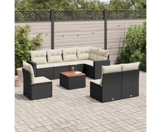 vidaXL 9-cz. zestaw wypoczynkowy do ogrodu, z poduszkami, czarny Dārza mēbeļu komplekti