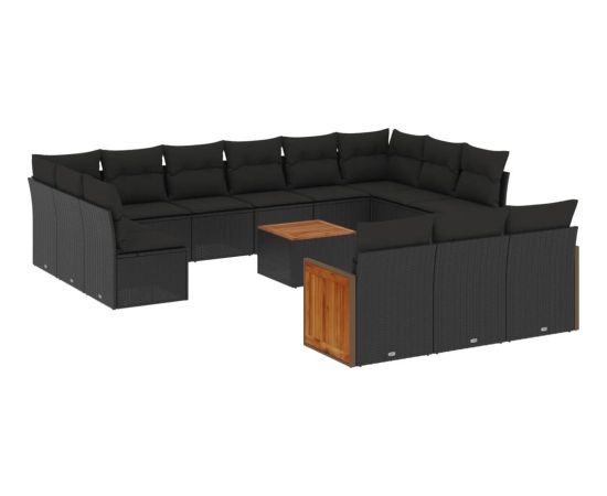 vidaXL 14-cz. zestaw wypoczynkowy do ogrodu, poduszki czarny rattan PE Dārza mēbeļu komplekti