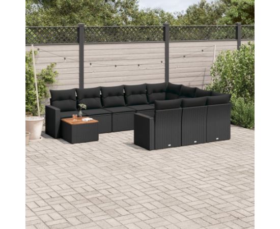 vidaXL 11-cz. zestaw wypoczynkowy do ogrodu, poduszki czarny rattan PE Dārza mēbeļu komplekti