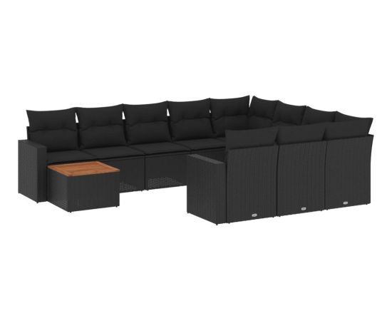 vidaXL 11-cz. zestaw wypoczynkowy do ogrodu, poduszki czarny rattan PE Dārza mēbeļu komplekti