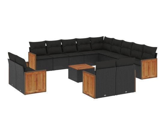 vidaXL 14-cz. zestaw wypoczynkowy do ogrodu, poduszki czarny rattan PE Dārza mēbeļu komplekti