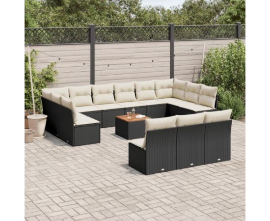 vidaXL 14-cz. zestaw wypoczynkowy do ogrodu, poduszki czarny rattan PE Dārza mēbeļu komplekti