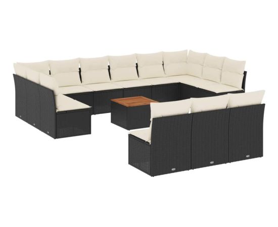 vidaXL 14-cz. zestaw wypoczynkowy do ogrodu, poduszki czarny rattan PE Dārza mēbeļu komplekti