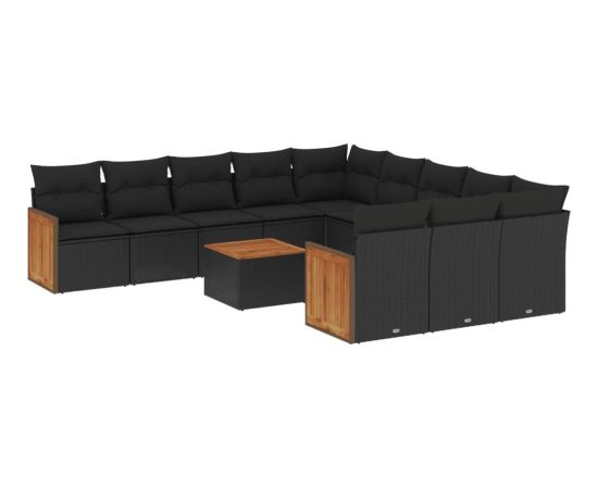 vidaXL 12-cz. zestaw mebli do ogrodu, z poduszkami, czarny, polirattan Dārza mēbeļu komplekti