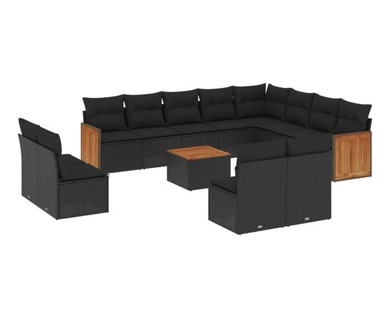 vidaXL 13-cz. zestaw mebli do ogrodu, poduszki, czarny, rattan PE Dārza mēbeļu komplekti