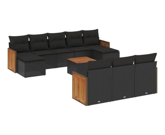 vidaXL 11-cz. zestaw wypoczynkowy do ogrodu, poduszki czarny rattan PE Dārza mēbeļu komplekti