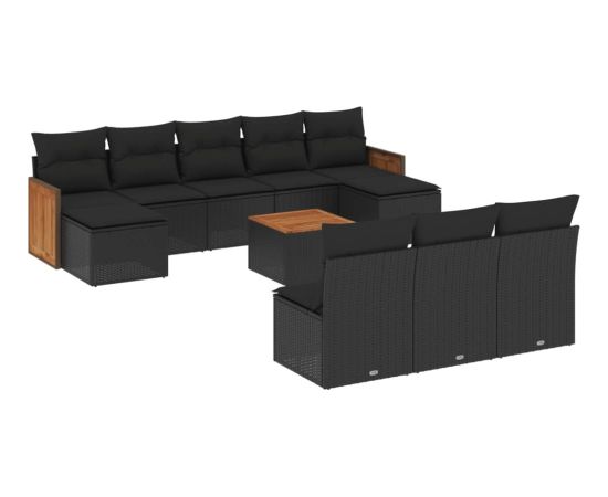 vidaXL 11-cz. zestaw wypoczynkowy do ogrodu, poduszki czarny rattan PE Dārza mēbeļu komplekti