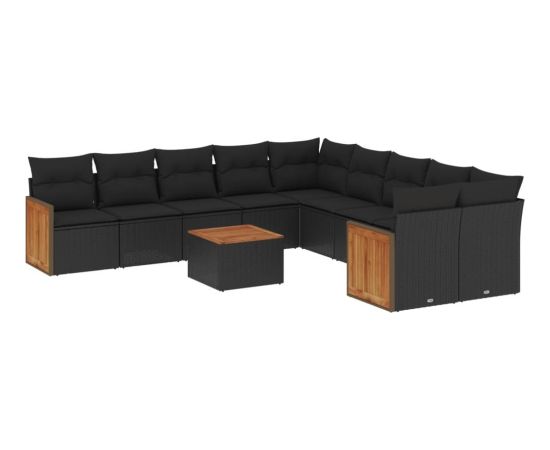 vidaXL 11-cz. zestaw wypoczynkowy do ogrodu, poduszki czarny rattan PE Dārza mēbeļu komplekti