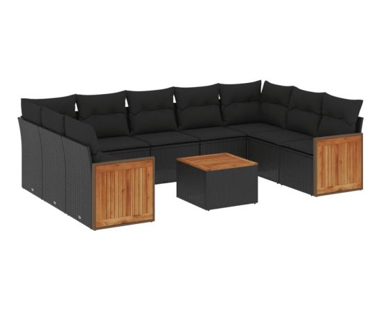 vidaXL 10-cz. zestaw wypoczynkowy do ogrodu, poduszki czarny rattan PE Dārza mēbeļu komplekti