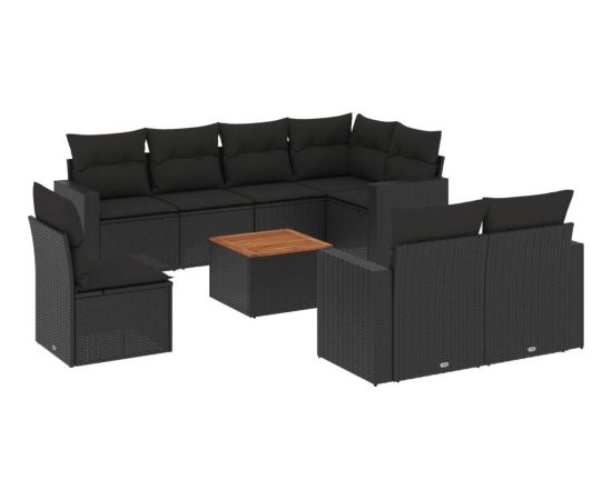 vidaXL 9-cz. zestaw wypoczynkowy do ogrodu, z poduszkami, czarny Dārza mēbeļu komplekti
