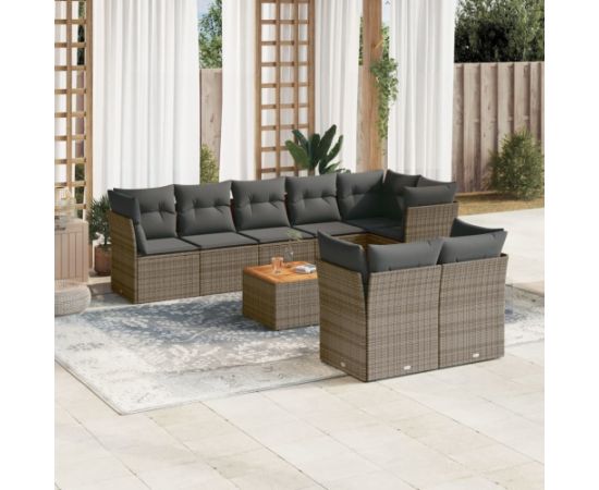 vidaXL 9-cz. zestaw mebli ogrodowych z poduszkami, szary, polirattan Dārza mēbeļu komplekti