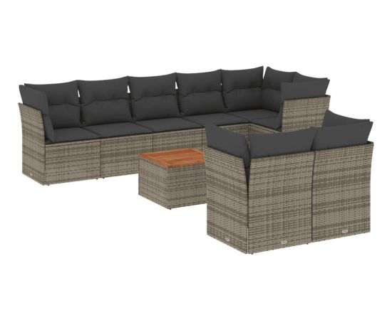 vidaXL 9-cz. zestaw mebli ogrodowych z poduszkami, szary, polirattan Dārza mēbeļu komplekti