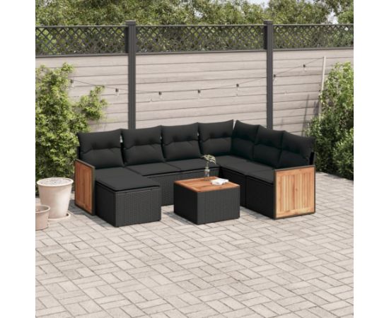 vidaXL 8-cz. zestaw wypoczynkowy do ogrodu, z poduszkami, czarny Dārza mēbeļu komplekti