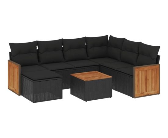 vidaXL 8-cz. zestaw wypoczynkowy do ogrodu, z poduszkami, czarny Dārza mēbeļu komplekti