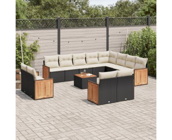 vidaXL 13-cz. zestaw mebli do ogrodu, poduszki, czarny, rattan PE Dārza mēbeļu komplekti