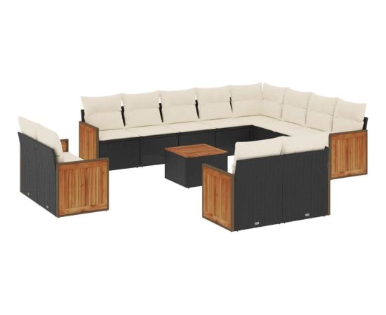 vidaXL 13-cz. zestaw mebli do ogrodu, poduszki, czarny, rattan PE Dārza mēbeļu komplekti