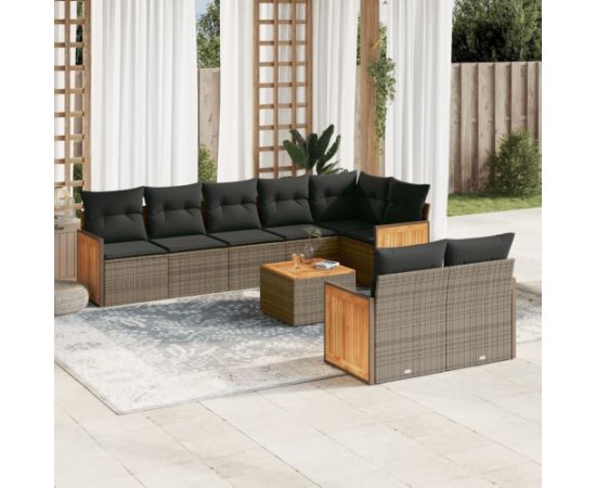 vidaXL 9-cz. zestaw mebli ogrodowych z poduszkami, szary, polirattan Dārza mēbeļu komplekti