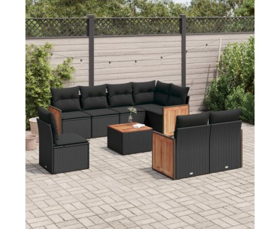 vidaXL 9-cz. zestaw wypoczynkowy do ogrodu, z poduszkami, czarny Dārza mēbeļu komplekti