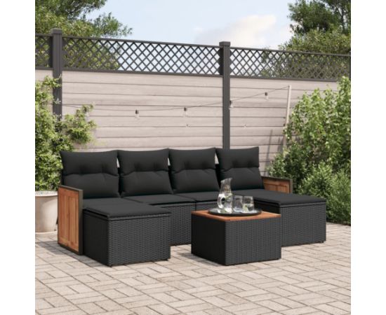 vidaXL 7-cz. zestaw wypoczynkowy do ogrodu, z poduszkami, czarny Dārza mēbeļu komplekti