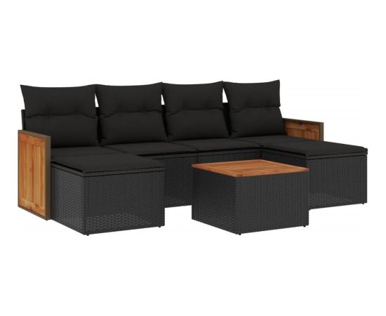 vidaXL 7-cz. zestaw wypoczynkowy do ogrodu, z poduszkami, czarny Dārza mēbeļu komplekti