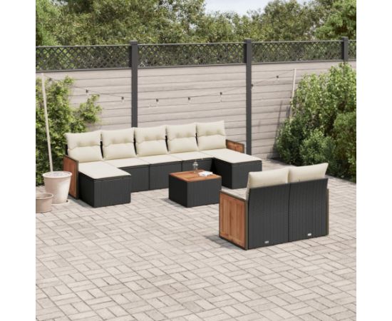 vidaXL 10-cz. zestaw wypoczynkowy do ogrodu, poduszki czarny rattan PE Dārza mēbeļu komplekti