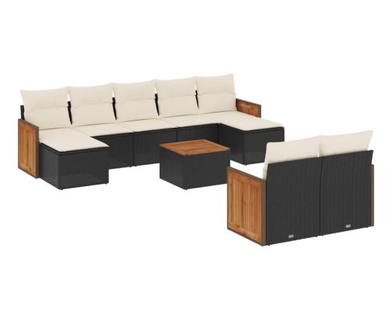 vidaXL 10-cz. zestaw wypoczynkowy do ogrodu, poduszki czarny rattan PE Dārza mēbeļu komplekti