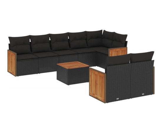 vidaXL 9-cz. zestaw wypoczynkowy do ogrodu, z poduszkami, czarny Dārza mēbeļu komplekti