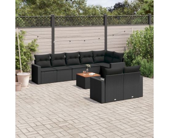 vidaXL 9-cz. zestaw wypoczynkowy do ogrodu, z poduszkami, czarny Dārza mēbeļu komplekti
