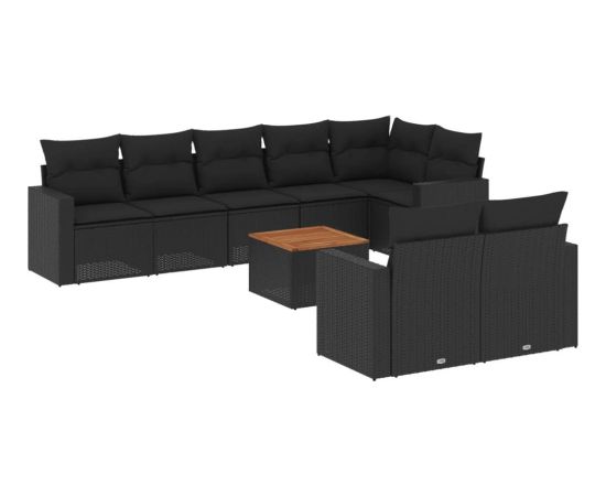 vidaXL 9-cz. zestaw wypoczynkowy do ogrodu, z poduszkami, czarny Dārza mēbeļu komplekti