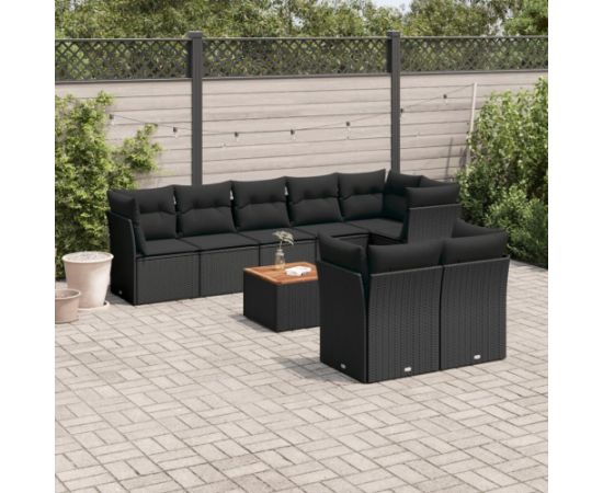 vidaXL 9-cz. zestaw wypoczynkowy do ogrodu, z poduszkami, czarny Dārza mēbeļu komplekti