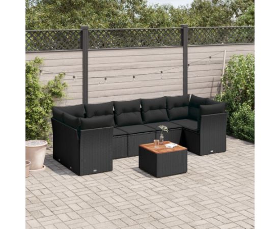 vidaXL 8-cz. zestaw wypoczynkowy do ogrodu, z poduszkami, czarny Dārza mēbeļu komplekti