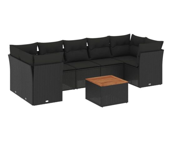 vidaXL 8-cz. zestaw wypoczynkowy do ogrodu, z poduszkami, czarny Dārza mēbeļu komplekti