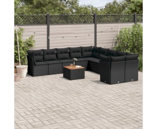 vidaXL 11-cz. zestaw wypoczynkowy do ogrodu, poduszki czarny rattan PE Dārza mēbeļu komplekti