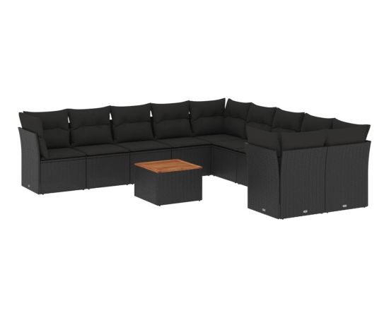 vidaXL 11-cz. zestaw wypoczynkowy do ogrodu, poduszki czarny rattan PE Dārza mēbeļu komplekti