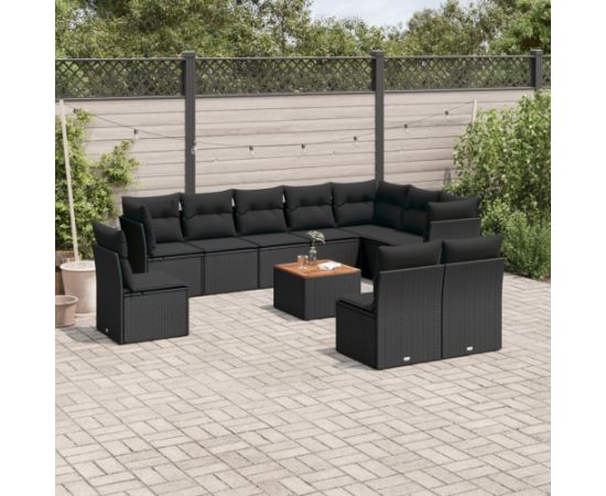 vidaXL 11-cz. zestaw wypoczynkowy do ogrodu, poduszki czarny rattan PE Dārza mēbeļu komplekti