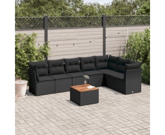 vidaXL 8-cz. zestaw wypoczynkowy do ogrodu, z poduszkami, czarny Dārza mēbeļu komplekti