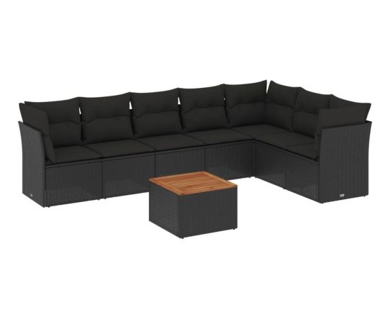 vidaXL 8-cz. zestaw wypoczynkowy do ogrodu, z poduszkami, czarny Dārza mēbeļu komplekti